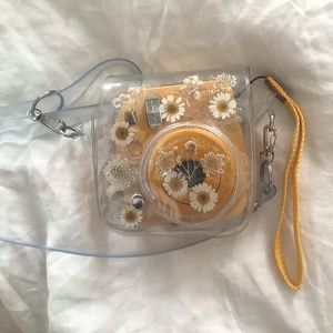 Yellow Instax 9 camera with Flower Urban outfitters Case